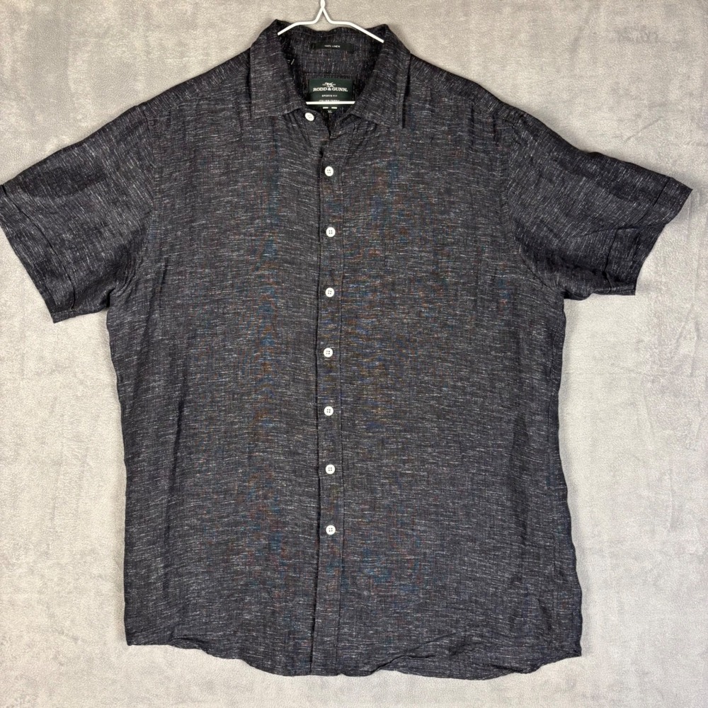 Rodd & Gunn Mens XL Charcoal 100% Italian Linen Short Sleeve Button Up Shirt